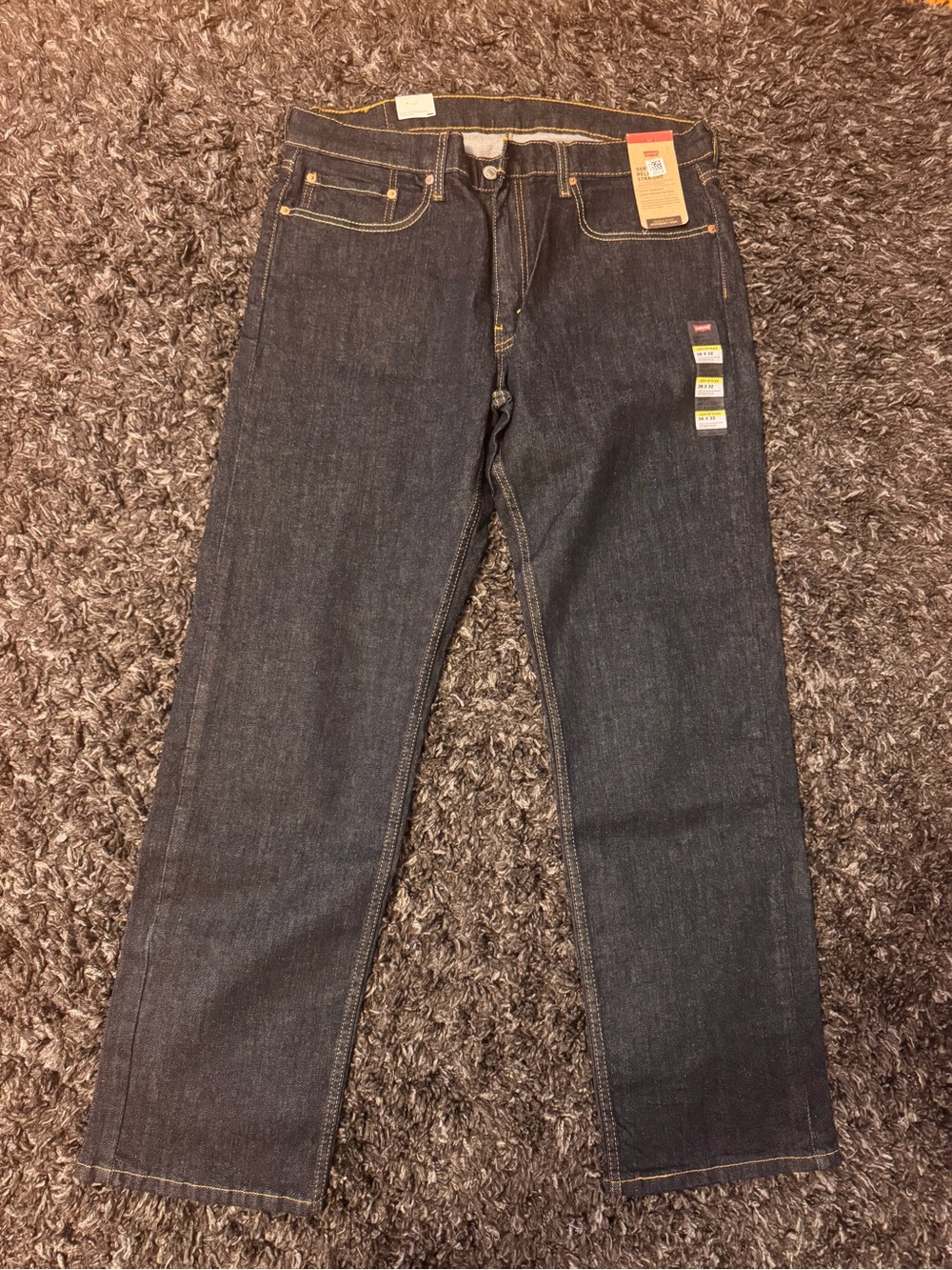 LEVI Men's Dark Blue Denim Jeans - RELAXED Straight Fit 36x32